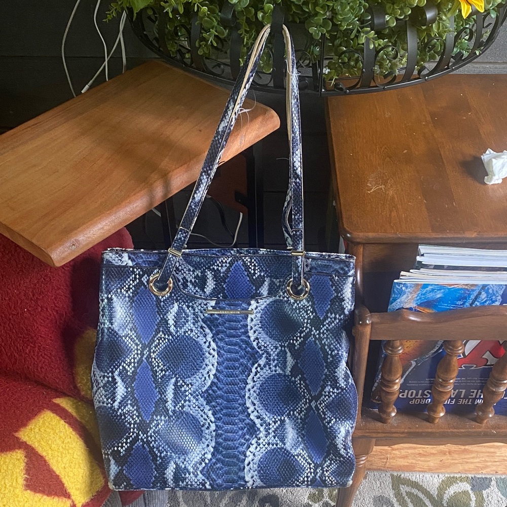 Anne Klein Navy Snake Print Shoulder Bag